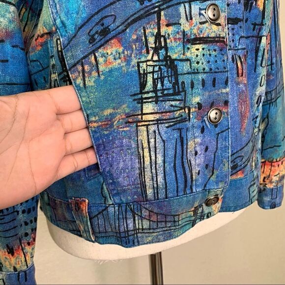 Chico’s Linen Cotton Blend Abstract City Jacket Shacket - Picture 4 of 13